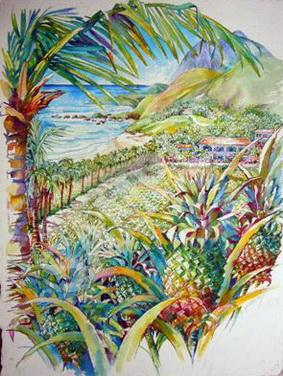 Original Watercolour Pineapple plantation